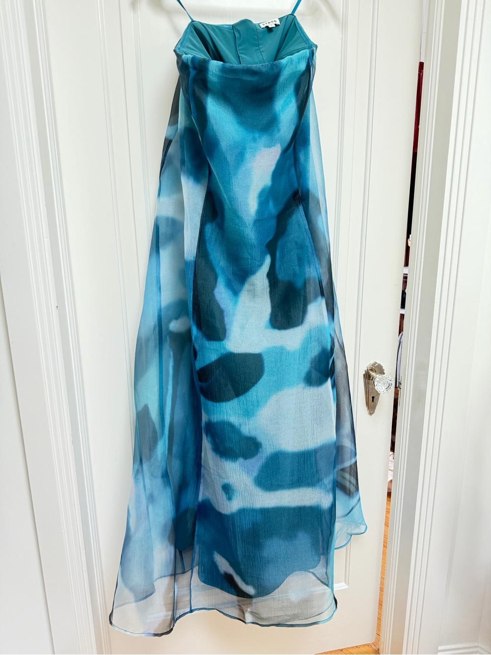 STAUD 🌟Strapless Maxi Gown Allyson Blue Haze Watercolor Maxi Dress EUC 👀😍 - Picture 4 of 7